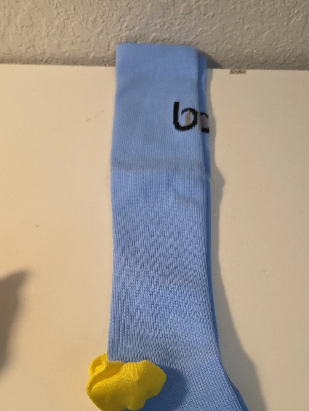 Kids Ribbed Crew Socks with Contrast Heel and Toe - Light Blue & Yellow